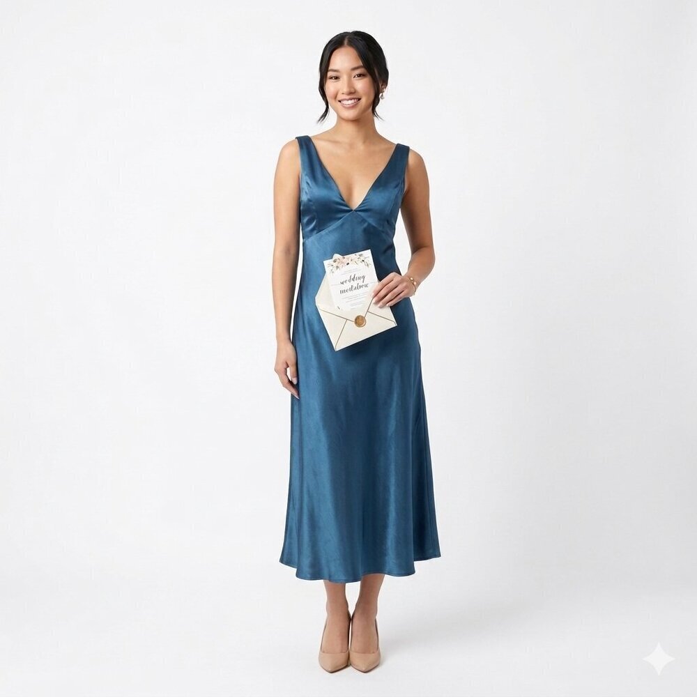 Lulus Incredible Love Navy Blue Cowl Back Midi Slip Dress Small Elegant NEW